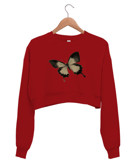 Tisho - kelebek baskılı Kadın Crop Sweatshirt