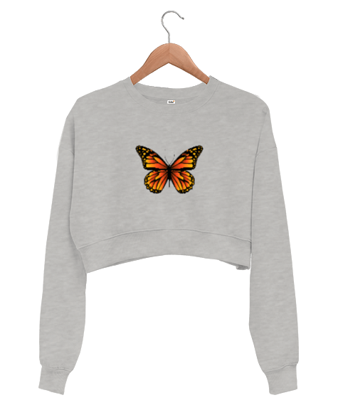 Tisho - Kelebek baskılı Kadın Crop Sweatshirt
