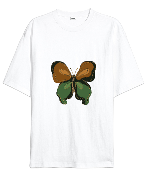 Tisho - kelebek Beyaz Oversize Unisex Tişört