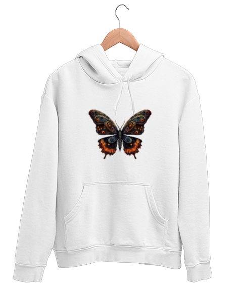 Tisho - kelebek Beyaz Unisex Kapşonlu Sweatshirt