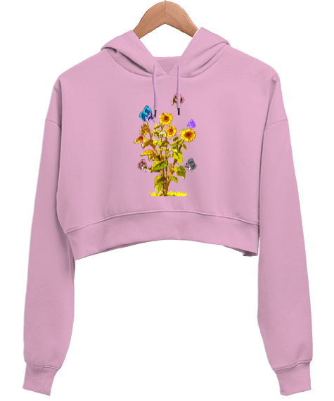 Tisho - kelebek Kadın Crop Hoodie Kapüşonlu Sweatshirt