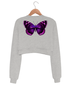 kelebek Kadın Crop Sweatshirt - Thumbnail