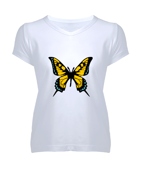 Tisho - Kelebek Kadın V Yaka Tişört