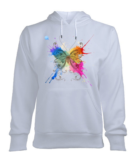 Tisho - Kelebek Modelli Kadın Kapşonlu Hoodie Sweatshirt