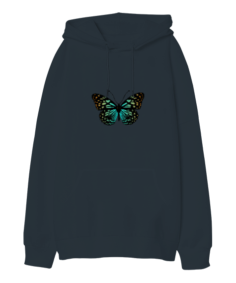 Tisho - Kelebek, Renkli Kelebek, Hayvan Tasarımları, Kelebek Tasarımlı Oversize Unisex Kapüşonlu Sweatshirt