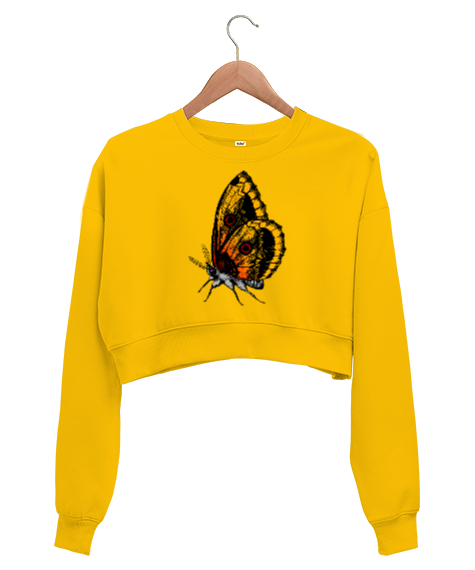 Tisho - KELEBEK Sarı Kadın Crop Sweatshirt