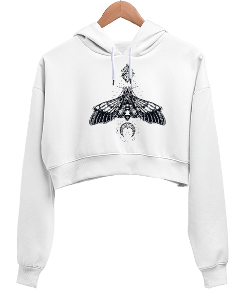 Tisho - Kelebek Tasarım Baskılı Kadın Crop Hoodie Kapüşonlu Sweatshirt