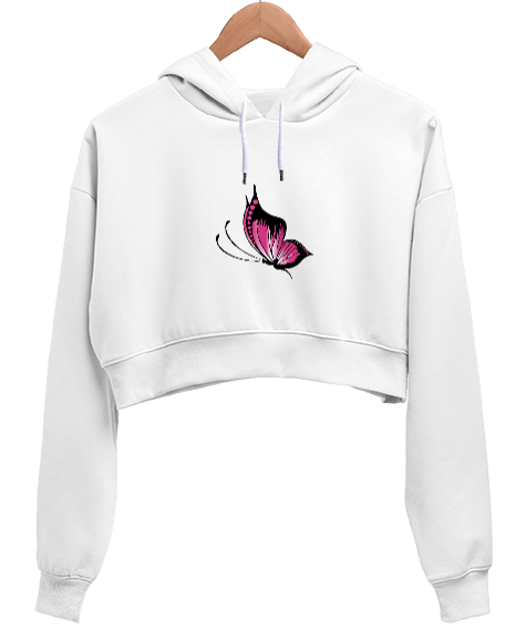 Tisho - Kelebek Tasarımı Kadın Crop Hoodie Kapüşonlu Sweatshirt
