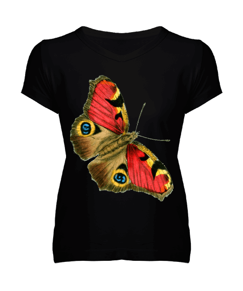 Tisho - Kelebek tasarımı Kadın V Yaka Tişört