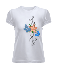 Tisho - Kelebek ve Çiçek Figürlü Kadın Tişört