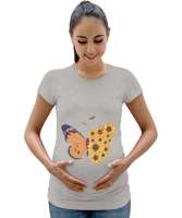 Kelebek ve Çiçekler Özel Tasarım Gri Kadın Hamile Tişört - Tisho