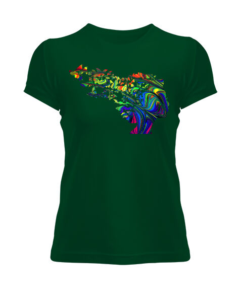 Tisho - Kelebek Ve Kız Illustration Çimen Yeşili Kadın Tişört