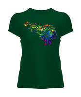 Kelebek Ve Kız Illustration Çimen Yeşili Kadın Tişört - Thumbnail