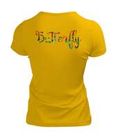 Kelebek Ve Kız Illustration Sarı Kadın Tişört - Thumbnail