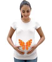 KELEBEKLER VE ÇİÇEKLER Beyaz Kadın Hamile Tişört - Tisho