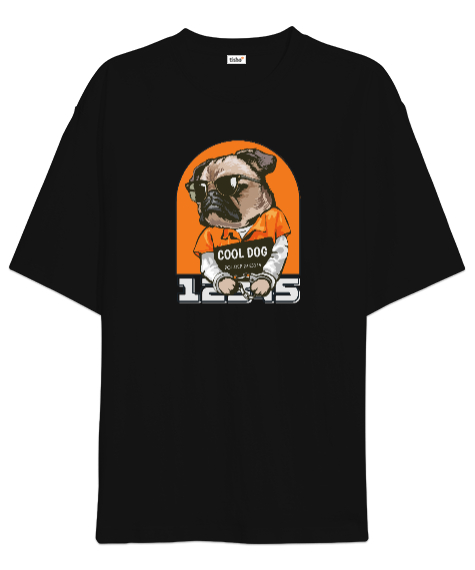 Tisho - Kelepçeli Köpek Tasarımlı Siyah Oversize Unisex Tişört