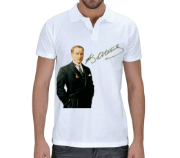Kemal Atatürk Baskılı T-shirt Erkek Kısa Kol Polo Yaka - Tisho