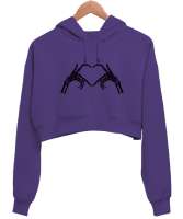 Kemik kalp Mor Kadın Crop Hoodie Kapüşonlu Sweatshirt - Tisho