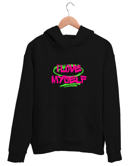 Kendimi seviyorum Siyah Unisex Kapşonlu Sweatshirt - Tisho