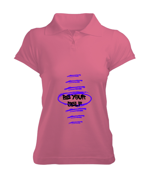 Tisho - Kendin ol yazılı tasarım Pembe Kadın Polo Yaka Tişört