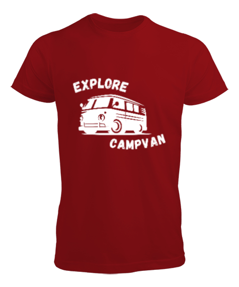 Tisho - Keşfet Karavan ve Kamp Sevdalıları Özel Tasarım Kırmızı Erkek Tişört