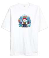 Keyifli Uzak Doğulu Balıkçı Kedi - Cat Beyaz Oversize Unisex Tişört - Tisho