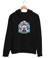 Keyifli Uzak Doğulu Balıkçı Kedi - Cat Siyah Unisex Kapşonlu Sweatshirt - Tisho