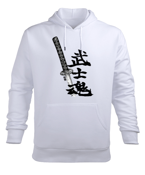 Tisho - KILIÇ KANJİ Beyaz Erkek Kapüşonlu Hoodie Sweatshirt