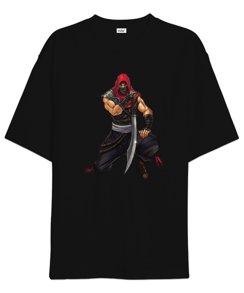 Tisho - Kılıçlı savaşcı Siyah Oversize Unisex Tişört