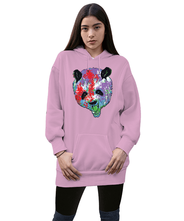 Tisho - Kind Bear Kadın Uzun Hoodie Kapüşonlu Sweatshirt