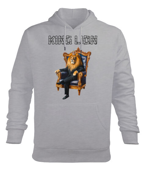 Tisho - king lion Gri Erkek Kapüşonlu Hoodie Sweatshirt