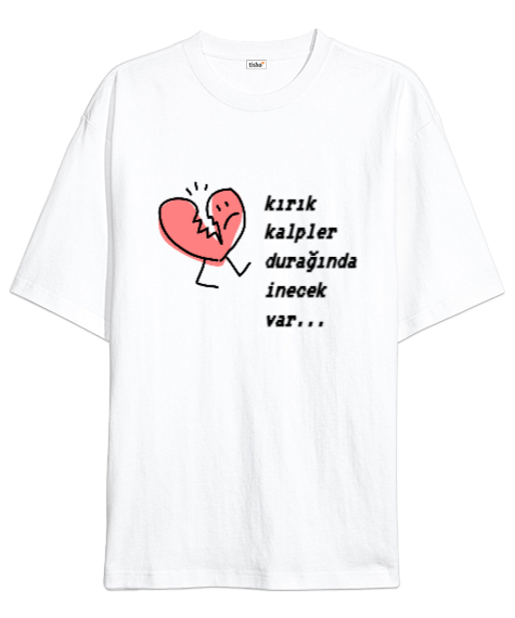 Tisho - kırık kalp Beyaz Oversize Unisex Tişört