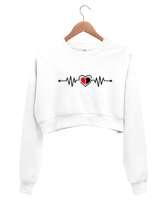 Kırık Kalp Ritmi Beyaz Kadın Crop Sweatshirt - Tisho