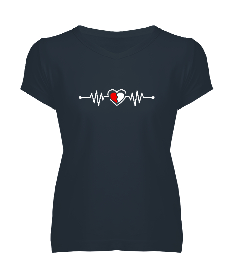 Tisho - Kırık Kalp Ritmi Füme Kadın V Yaka Tişört