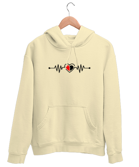 Tisho - Kırık Kalp Ritmi Krem Unisex Kapşonlu Sweatshirt