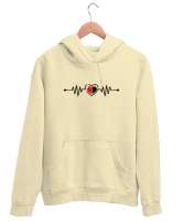 Kırık Kalp Ritmi Krem Unisex Kapşonlu Sweatshirt - Tisho