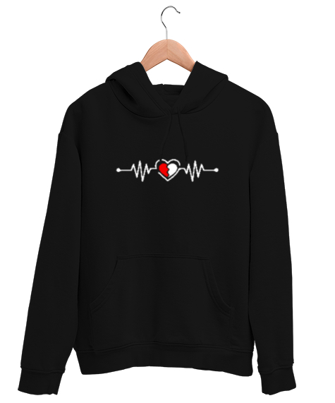 Tisho - Kırık Kalp Ritmi Siyah Unisex Kapşonlu Sweatshirt