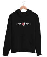 Kırık Kalp Ritmi Siyah Unisex Kapşonlu Sweatshirt - Tisho