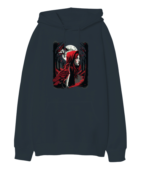 Tisho - Kırmızı Başlıklı Kız Füme Oversize Unisex Kapüşonlu Sweatshirt
