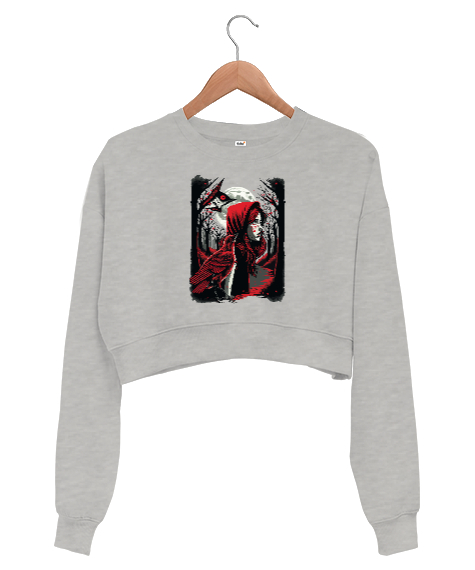 Tisho - Kırmızı Başlıklı Kız Gri Kadın Crop Sweatshirt