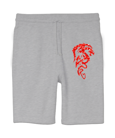 Tisho - Kırmızı Dragon Figürlü Unisex Sweatshirt Şort Regular Fit