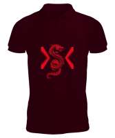 Kırmızı ejderha baskılı Bordo Erkek Kısa Kol Polo Yaka - Tisho