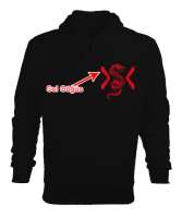 Kırmızı ejderha baskılı Siyah Erkek Kapşonlu Fermuarlı - Tisho