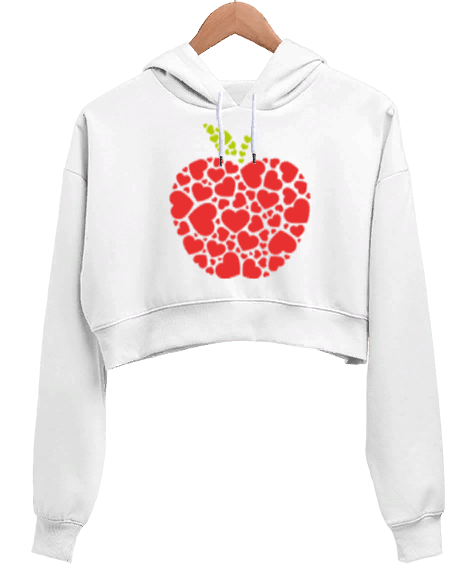 Tisho - Kırmızı Elma Kadın Crop Hoodie Kapüşonlu Sweatshirt