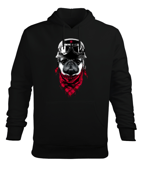 Tisho - Kırmızı flarlı köpek Siyah Erkek Kapüşonlu Hoodie Sweatshirt