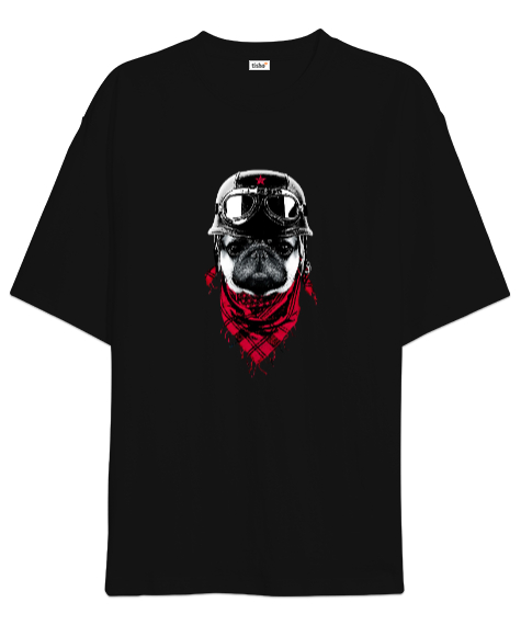 Tisho - Kırmızı flarlı köpek Siyah Oversize Unisex Tişört
