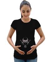 Kırmızı gözlü ninja baskılı Siyah Kadın Hamile Tişört - Tisho