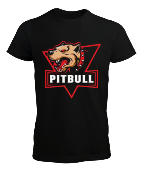 Tisho - Kırmızı gözlü pitbull baskılı Siyah Erkek Tişört