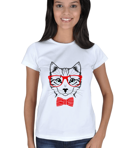 Tisho - Kırmızı Gözlüklü Tilki Tasarımlı Kadın Tişört