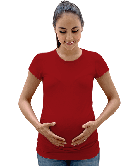 Tisho - Kırmızı Hamile Kısa Kol Tİşört Kadın Hamile Tişört